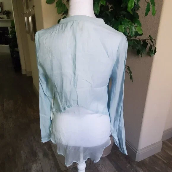 Line & Dot Blue Semi-Sheer Silk Tunic - Picture 2 of 9